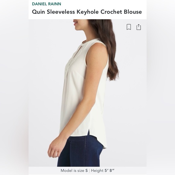 Daniel Rainn Quin Sleeveless Keyhole Crochet Blouse | Medium | White - Picture 7 of 11
